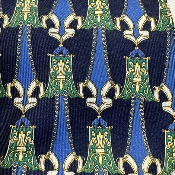 FENDI Made In Italy Navy Blue Baroque Curtain Graphic 100% Silk‎ Tie Rare - Picture 1 of 7